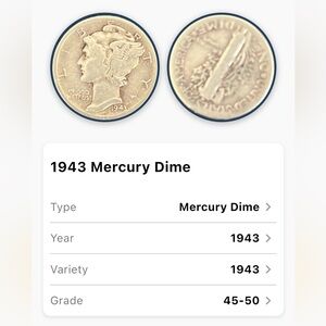 1943 Mercury Dime Collectible Display - Silver Tone